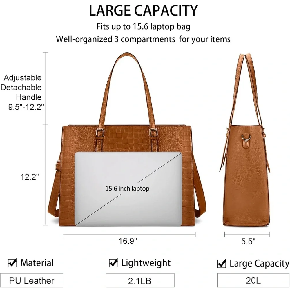 Brown Crocodile-Embossed Women's Laptop Bag